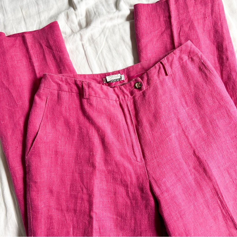 Vintage Binns 100% Linen Pink Cropped Trouser Pants